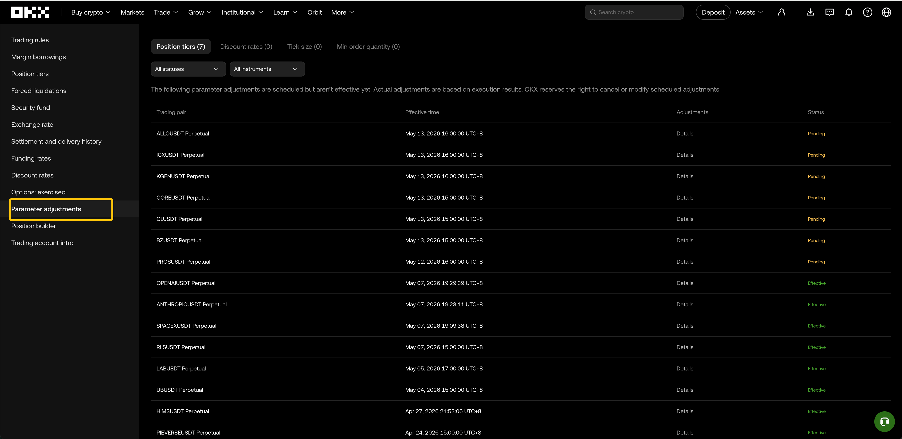 Parameter preview page