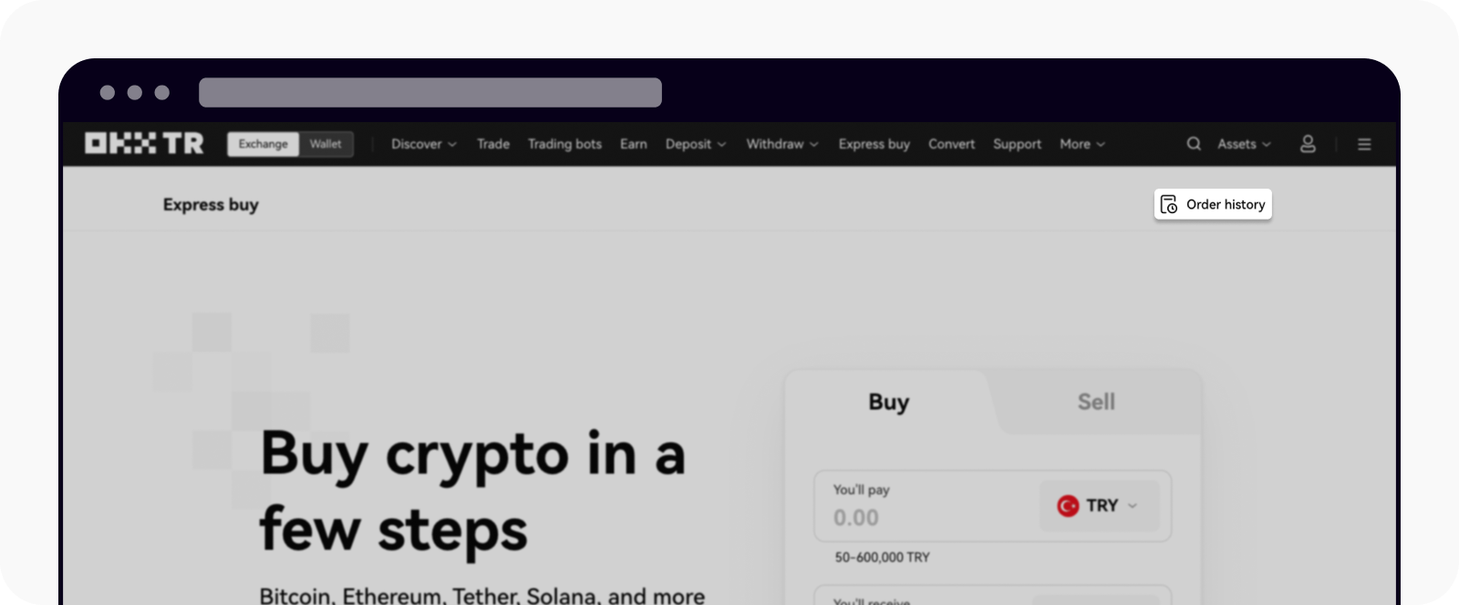 Open express buy order history from OKX TR web